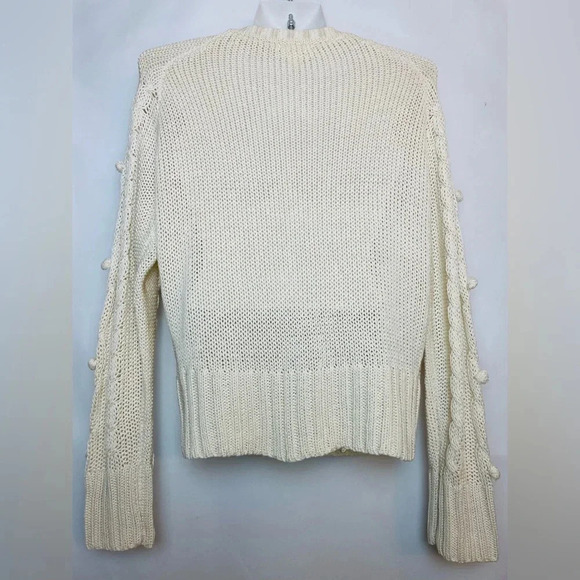 Eesome Cream Ivory Pompom Cable Knit Crop Sweater Women Size M Stretch - Picture 3 of 7